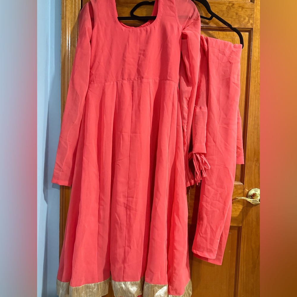 Light Pink Plain Anarkali suit with pajami